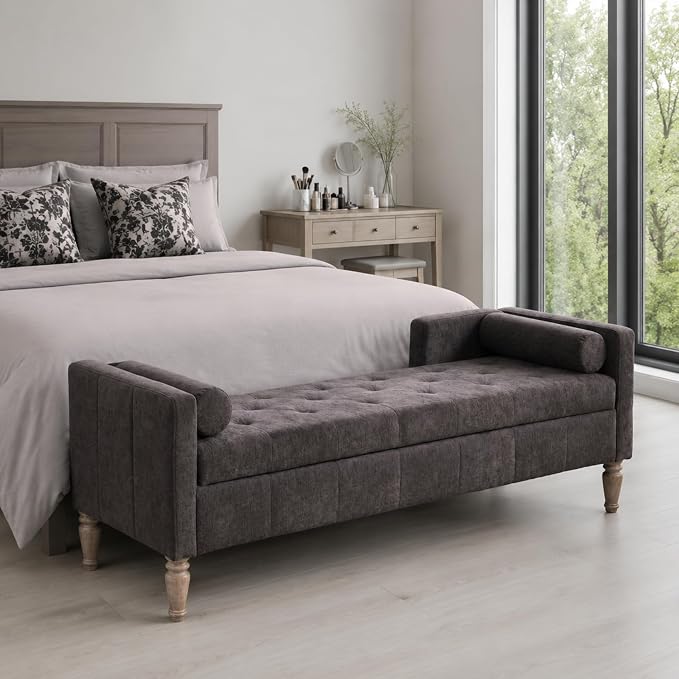64.6'' W Dark Charcoal Brown - Wood Legs