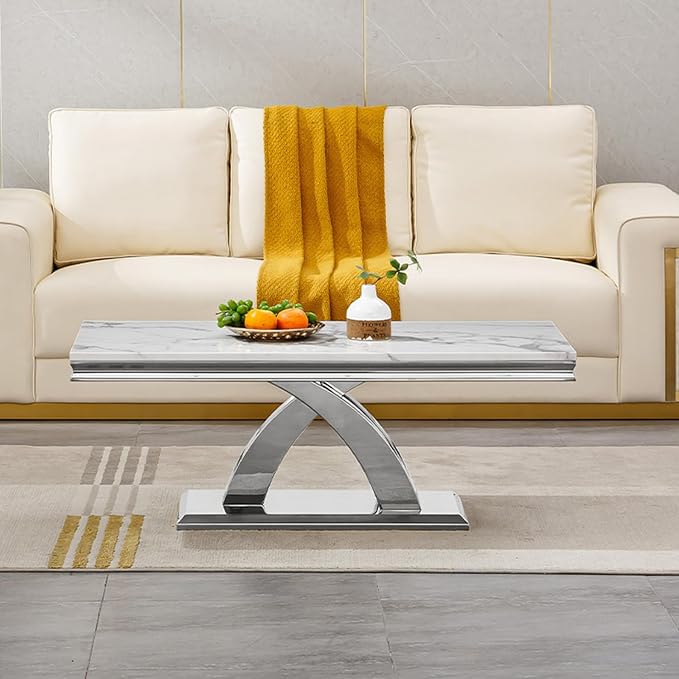 Coffee Table - White Silver Base