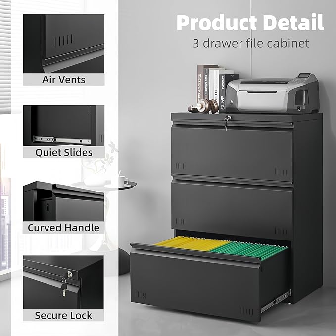 Matte-black 3-drawer Lateral