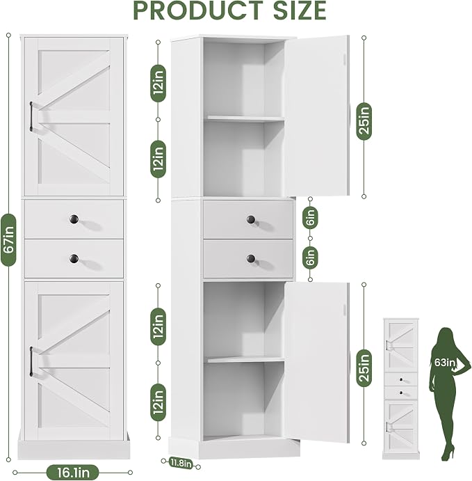 White With 2 Drawers & Doors