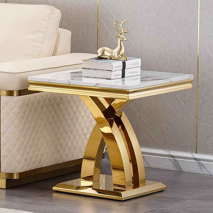 X-shape Base End Table - White & Gold