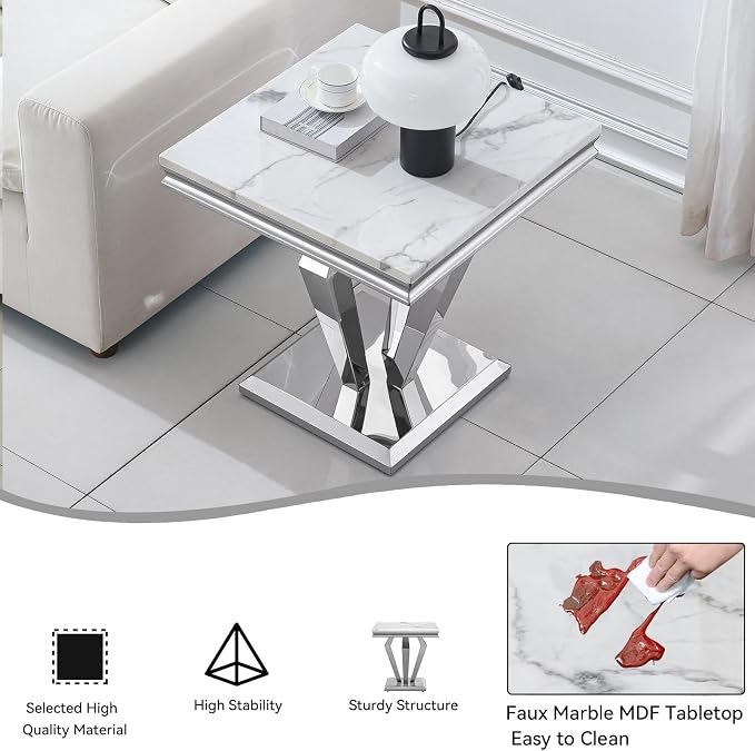 White Silver End Table