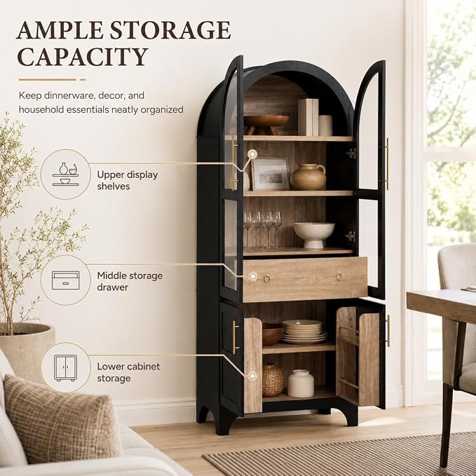 Ash Black Arched Pantry Cabinet+ Mdf