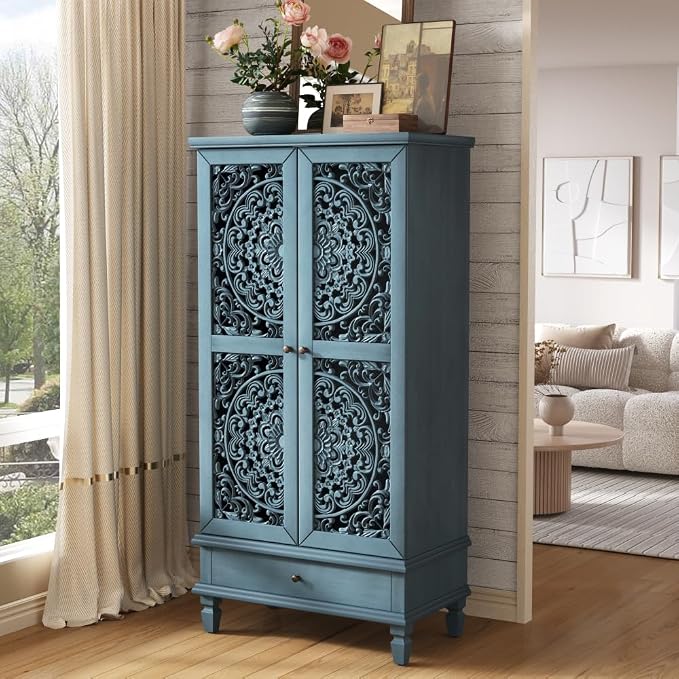 Antique Blue + 55'' Tall Storage Cabinet With Drawer