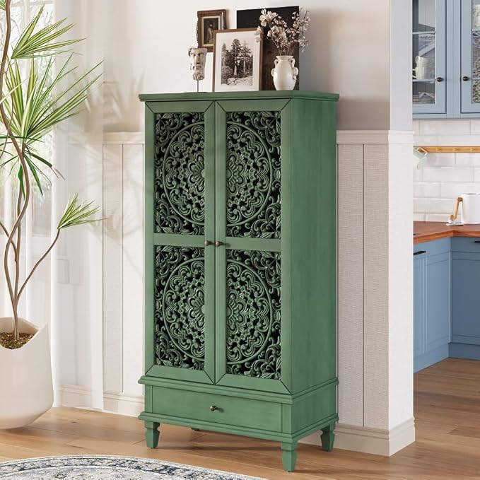 Antique Green + 55'' Tall Storage Cabinet With Drawer