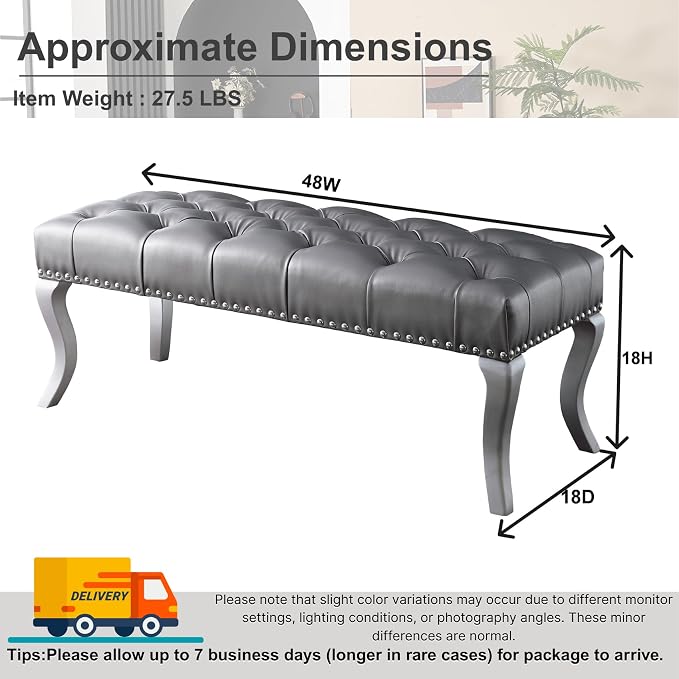 Silver Faux Leather Tufted 48''
