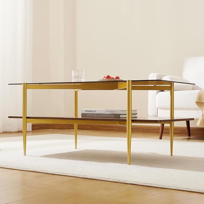 Brown Glass & Walnut Wood