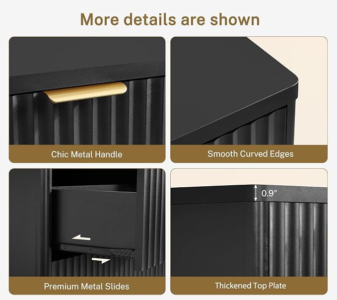 Black, 9 Drawers Fluted