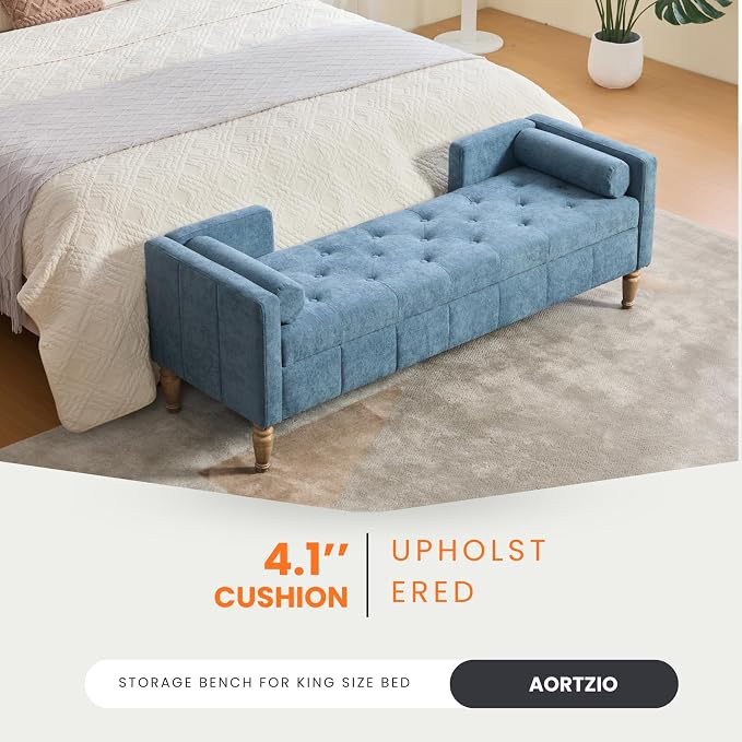 64.6'' W Blue - Wood Legs