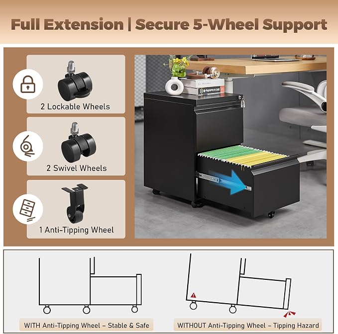 Matte-black 2-drawer Mobile