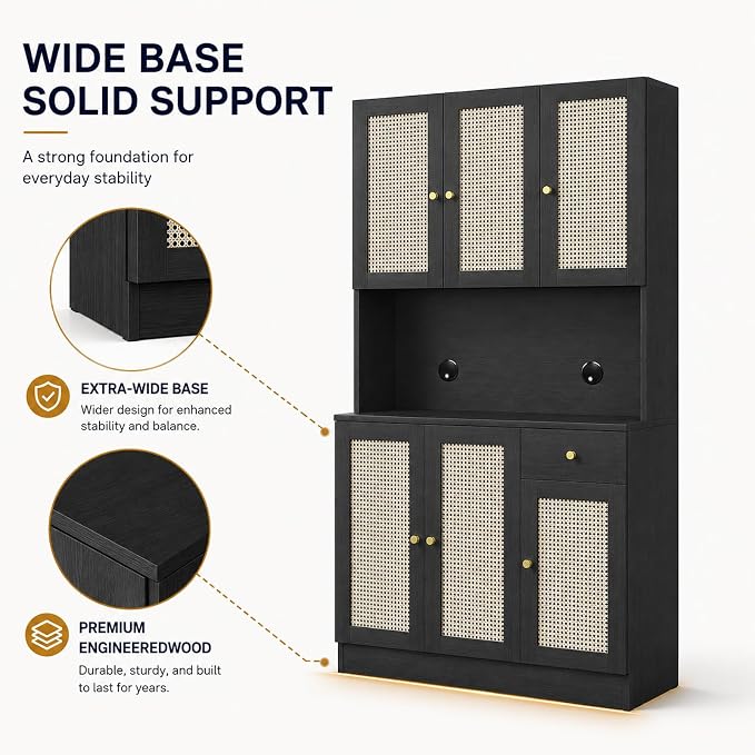 Black With Rattan Doors