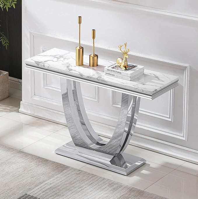 Console Table - White Silver Base