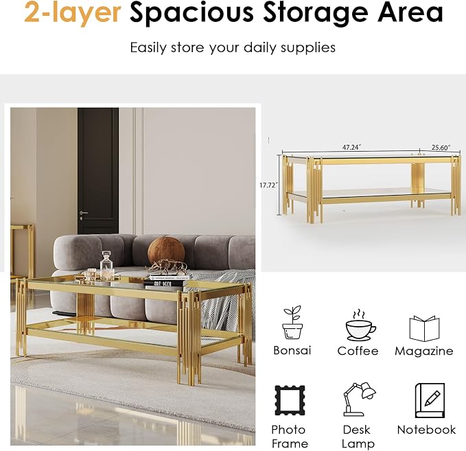Coffee Table-clear & Gold