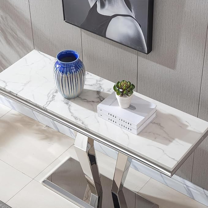 Console Table - White Silver Base