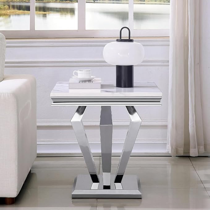 End Table - White Silver Base