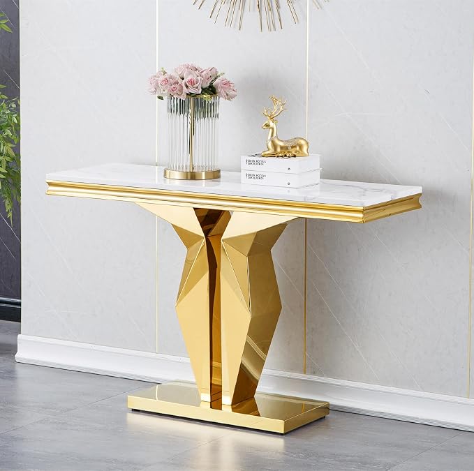 Console Table,white&gold-7