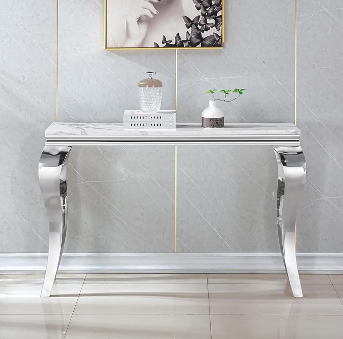 Console Table - White Silver Base