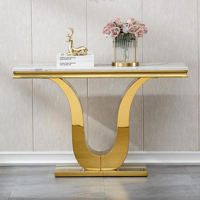 U-shape Base Console Table - White & Gold