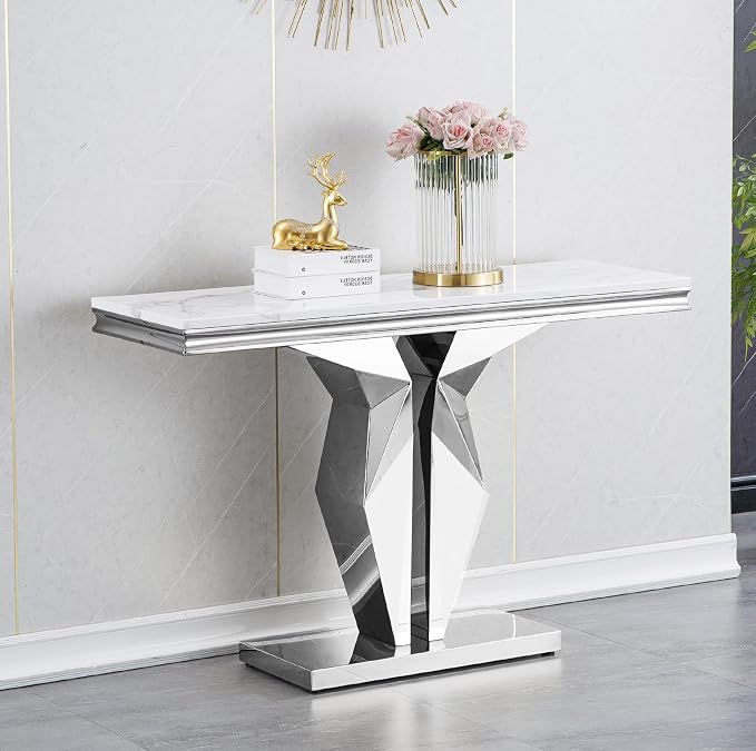 White Silver Console Table