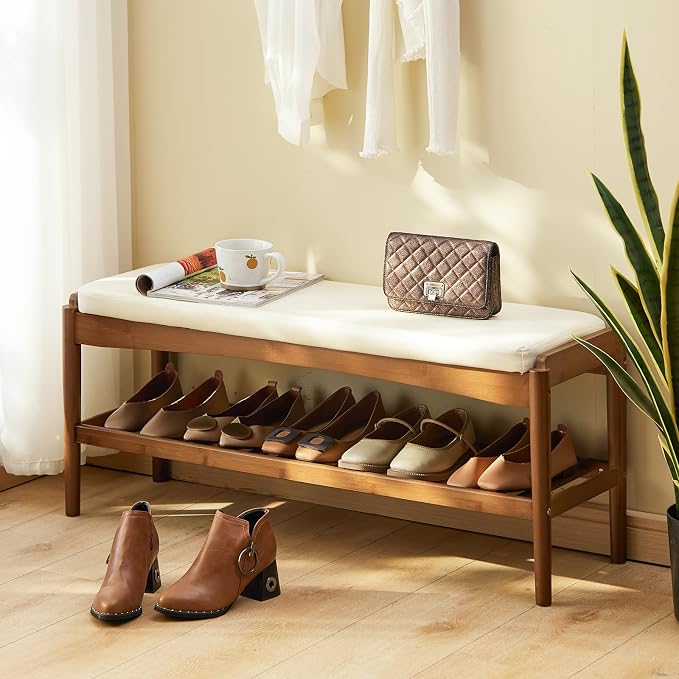 Beige Bench Top+brown Frame