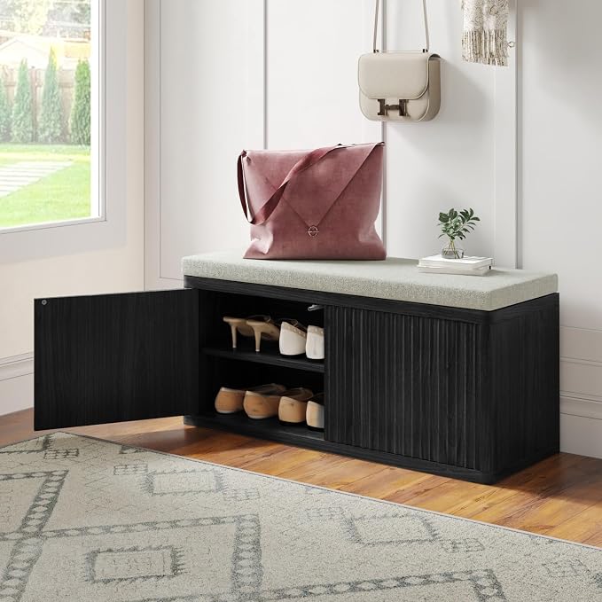 2 Door Shoe Bench-black