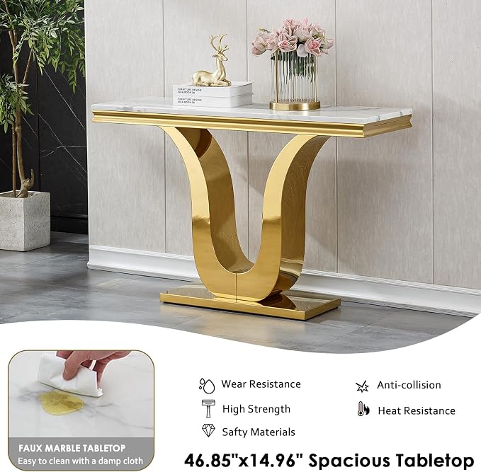 White Golden Console Table