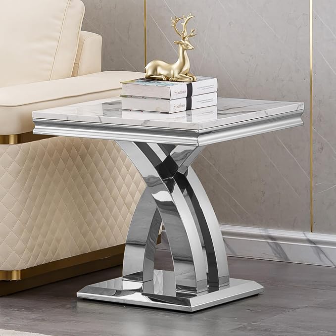 X-shape Base End Table - White & Silver