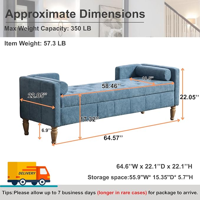 64.6'' W Blue - Wood Legs