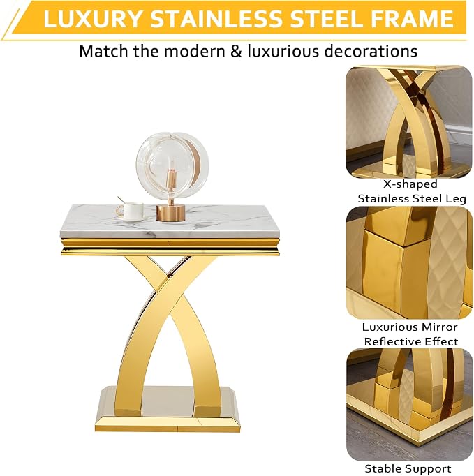 White Golden End Table