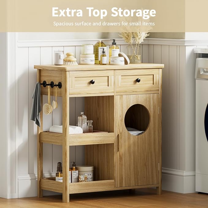 Laundry Hamper Cabinet-Oak