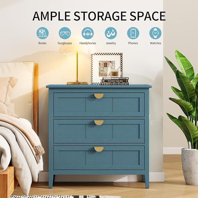 Blue 3 Drawer Cabinet, 1 Pcs