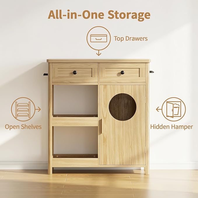 Laundry Hamper Cabinet-Oak