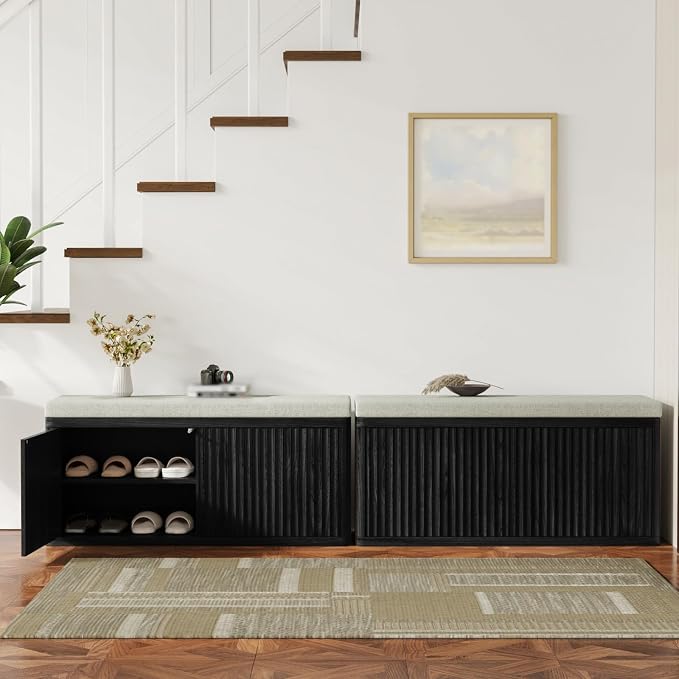 2 Door Shoe Bench-black
