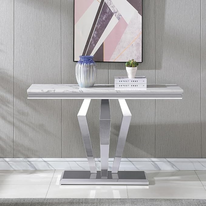 Console Table - White Silver Base