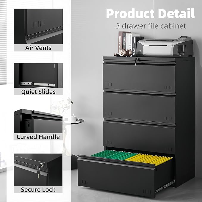 Matte-black 4-drawer Lateral