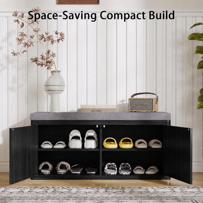 2 Door Black Sturdy Shoe Storage Bench