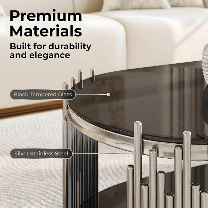 Oval Coffee Table(silver&black)