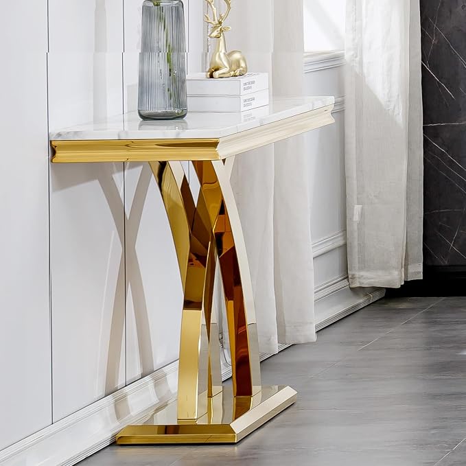 X-shape Base Console Table - White & Gold