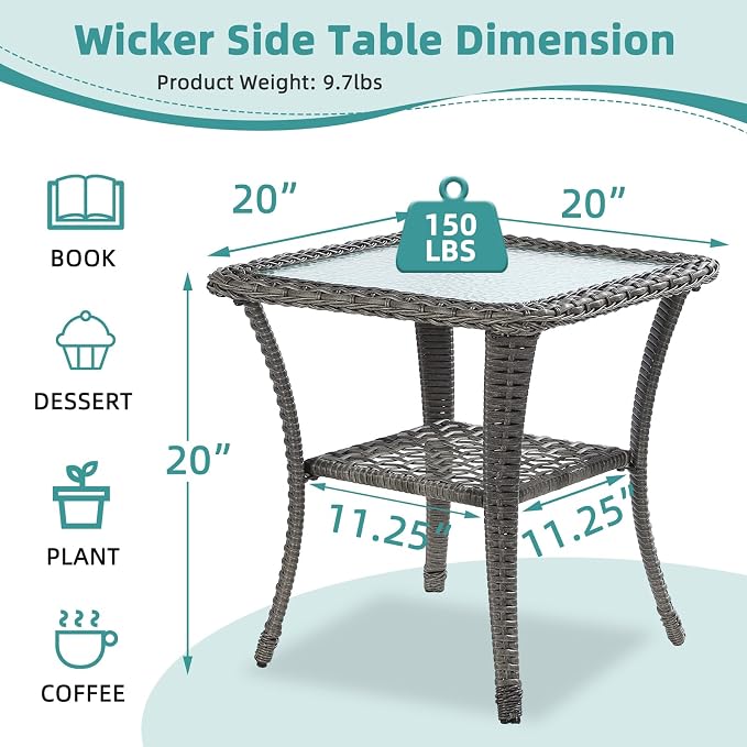 Gray Wicker/Glass Top