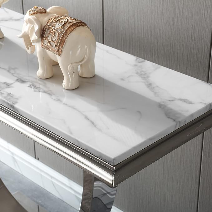 Console Table - White Silver Base