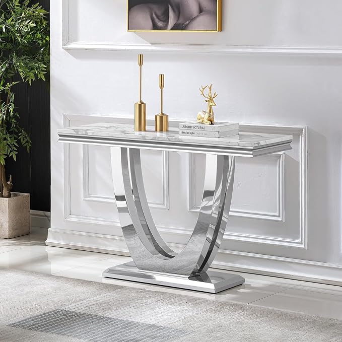 Console Table - White Silver Base