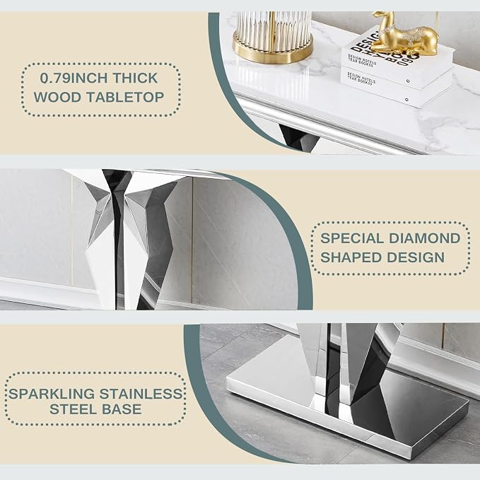 Console Table,white&silver-7