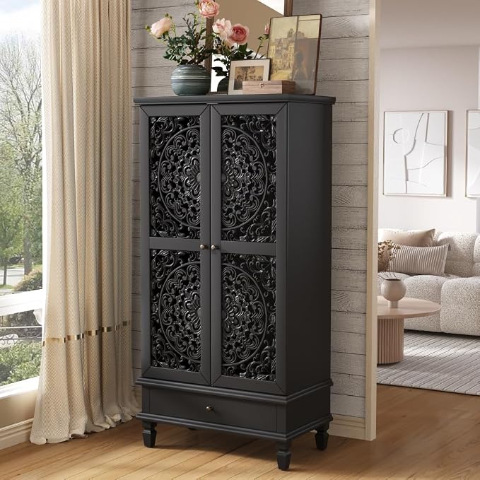 Black + 55'' Tall Storage Cabinet With Drawer