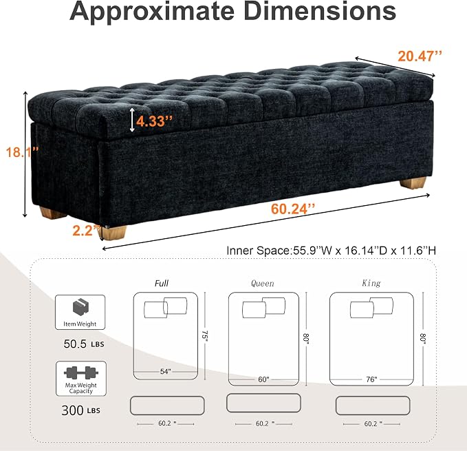 Armless-black 60.2''w