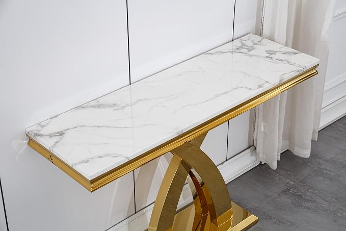 X-shape Base Console Table - White & Gold
