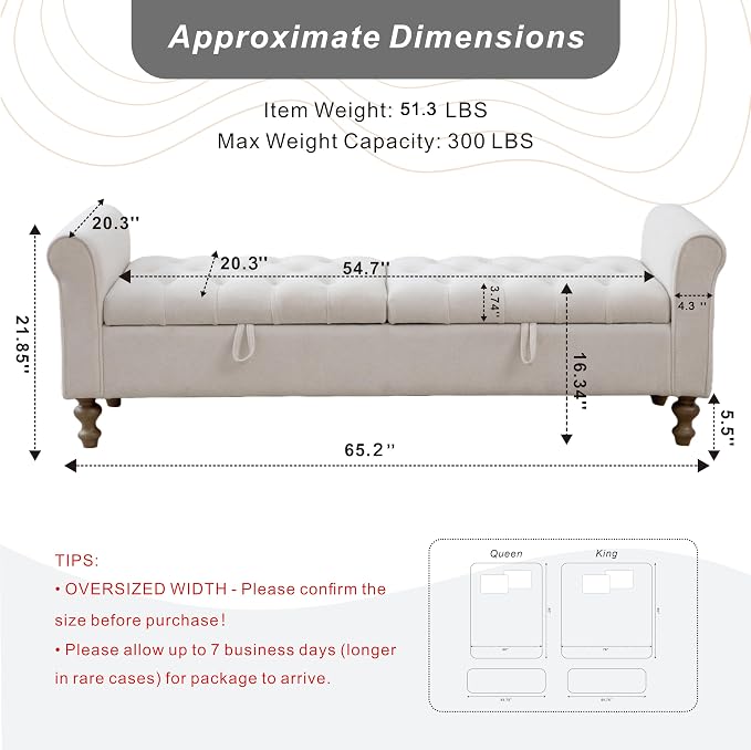 Beige Tufted 65.2''w