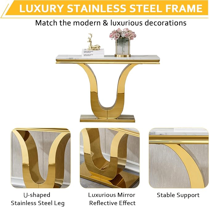 White Golden Console Table