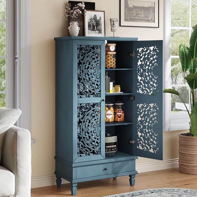 Antique Blue + 55'' Tall Storage Cabinet With Drawer