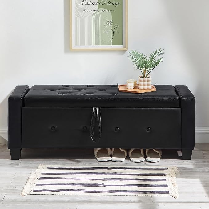 Black Faux Leather Tufted 48''