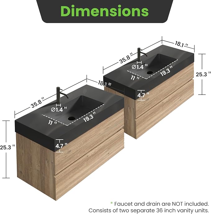 Rough Oak / Black High-rim Sink